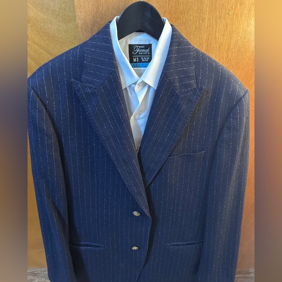 100% Italian Wool Navy Pinstripe Suit Jacket